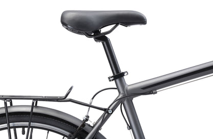 City 1.0 Commuter Bike in Charcoal showing commuter saddle from Reid Cycles Australia 