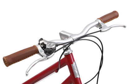 Ladies Esprit Superlite Vintage Bike in Crimson showing vintage style handlebars and brown leather style grips from Reid Cycles