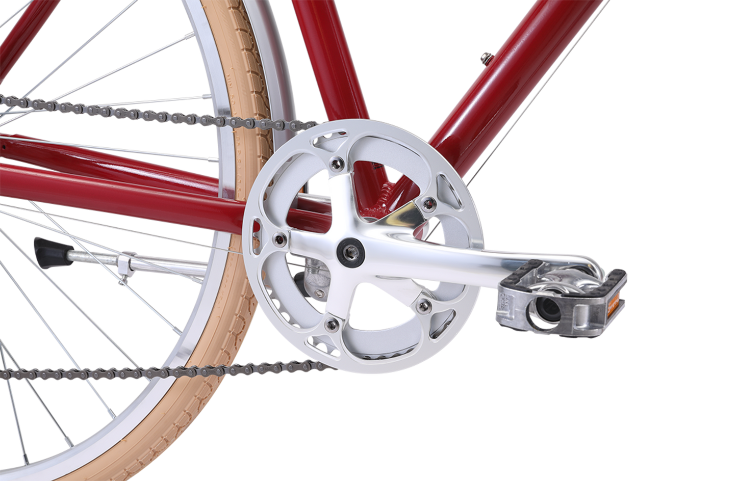 Ladies Esprit Superlite Vintage Bike in Crimson showing pedal and drivetrain from Reid Cycles Australia 