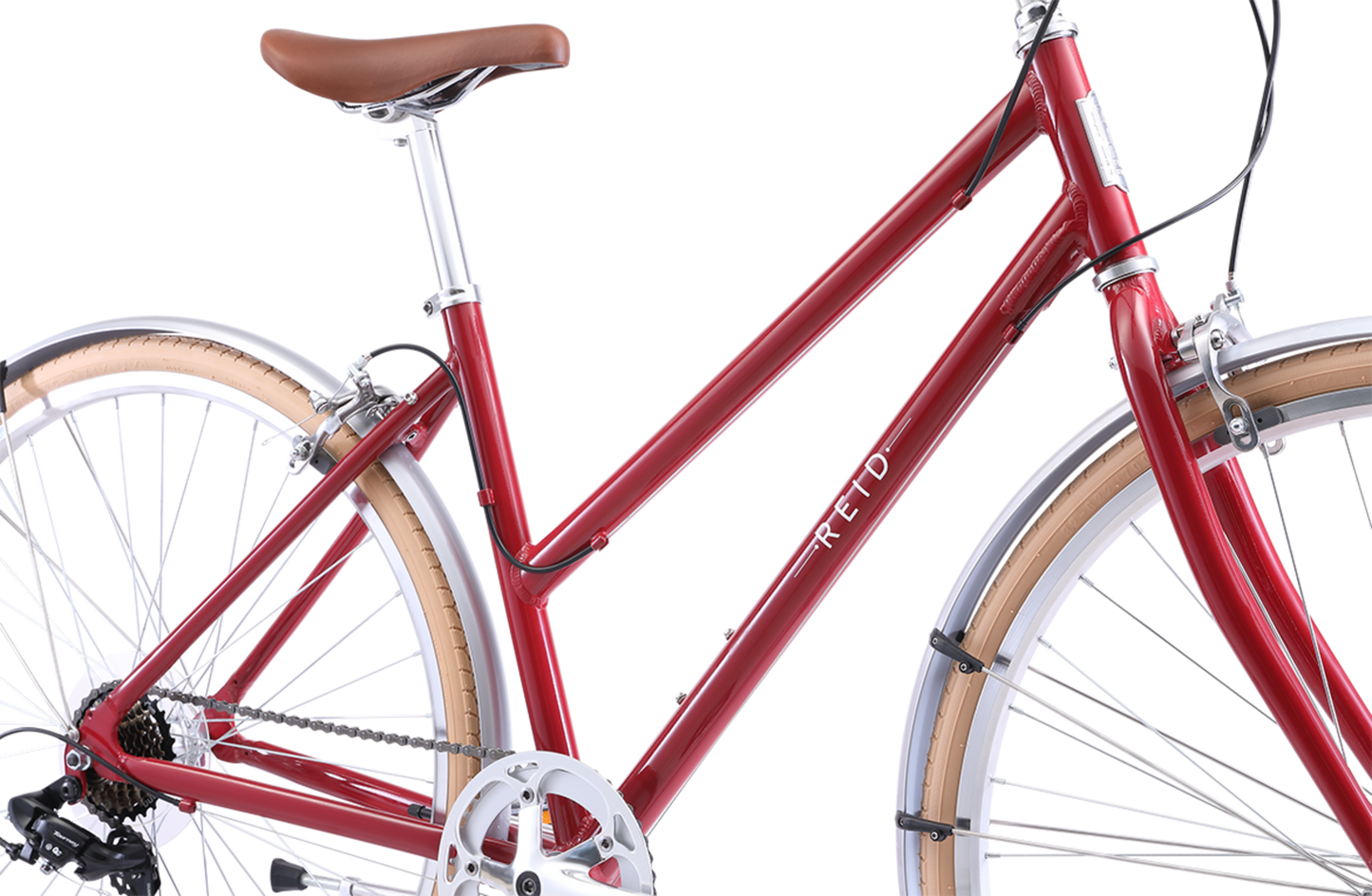 Ladies Esprit Superlite Vintage Bike in Crimson showing lightweight step through bike frame from Reid Cycles Australia