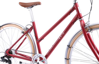 Ladies Esprit Superlite Vintage Bike in Crimson showing lightweight step through bike frame from Reid Cycles Australia