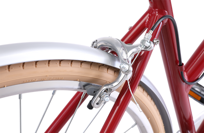 Ladies Esprit Superlite Vintage Bike in Crimson showing rear Dual-Pivot Caliper Brake from Reid Cycles Australia