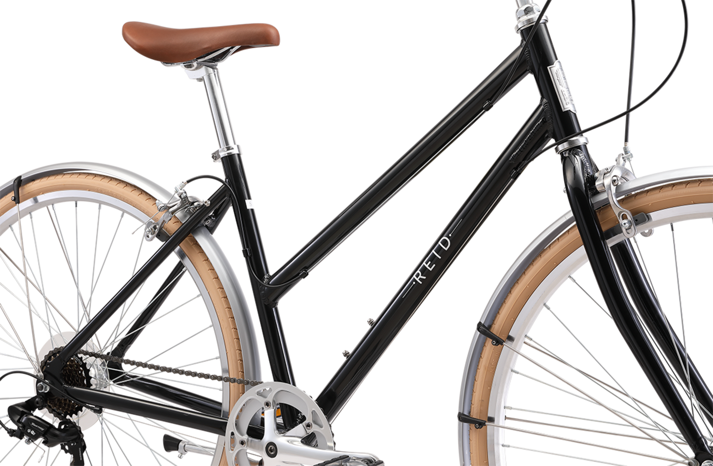 Ladies Esprit Superlite Vintage Bike in Metallic Black showing Reid logo down the front tube from Reid Cycles Australia