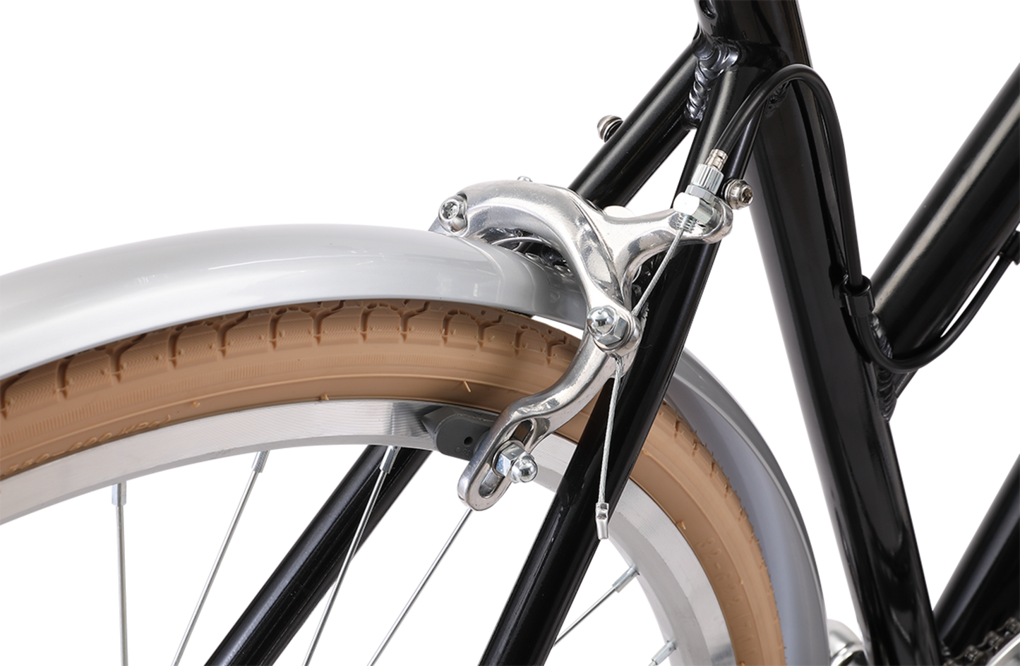 Ladies Esprit Superlite Vintage Bike in Metallic Black showing rear Tekro Dual -Pivot Caliper brakes from Reid Cycles Australia