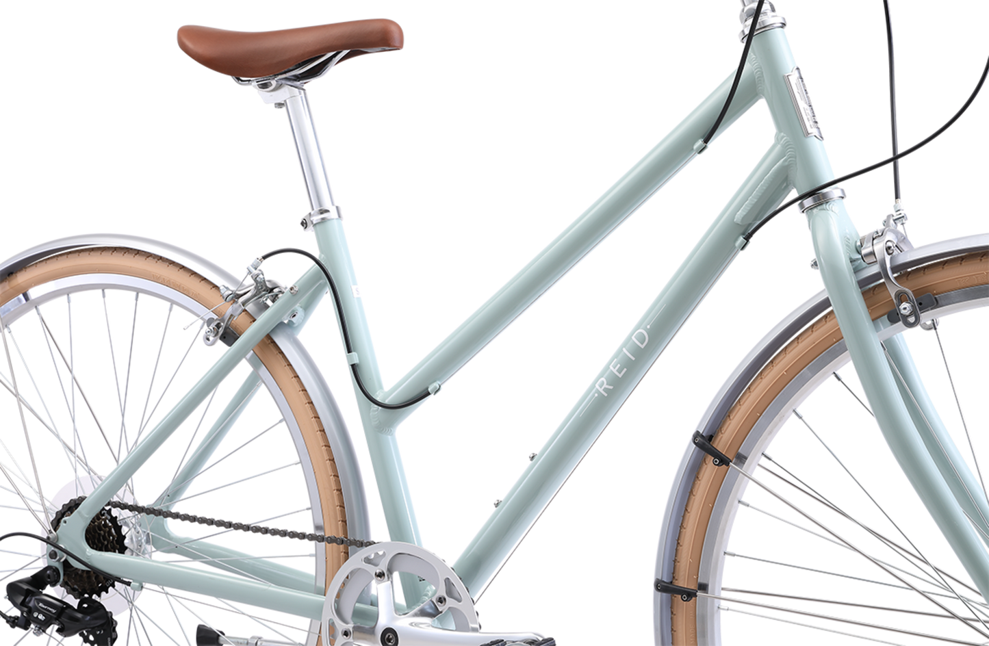 Ladies Esprit Superlite Vintage bike in Sage showing Reid logo on the downtube from Reid Cycles Australia