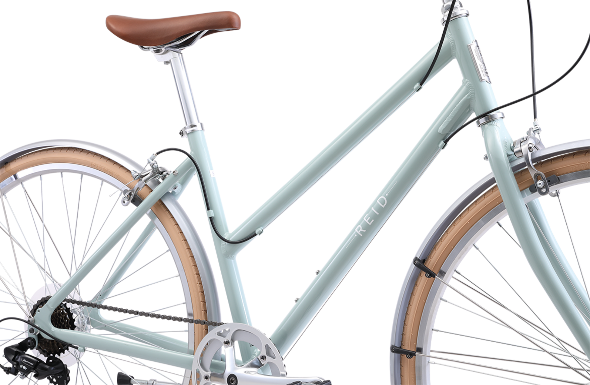 Ladies Esprit Superlite Vintage bike in Sage showing Reid logo on the downtube from Reid Cycles Australia