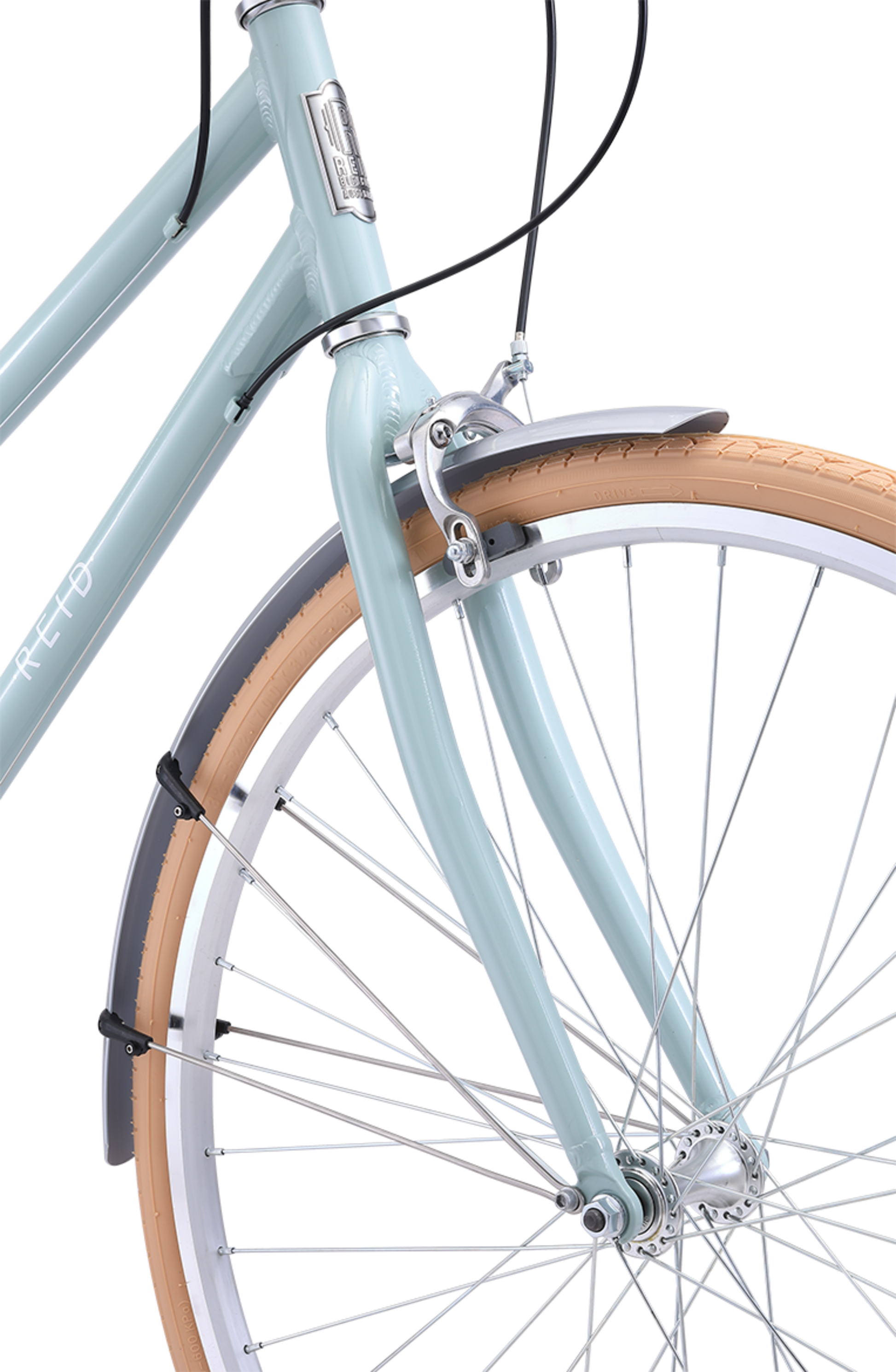 Ladies Esprit Superlite Vintage bike in Sage showing front Dual-Pivot Caliper Brake from Reid Cycles Australia