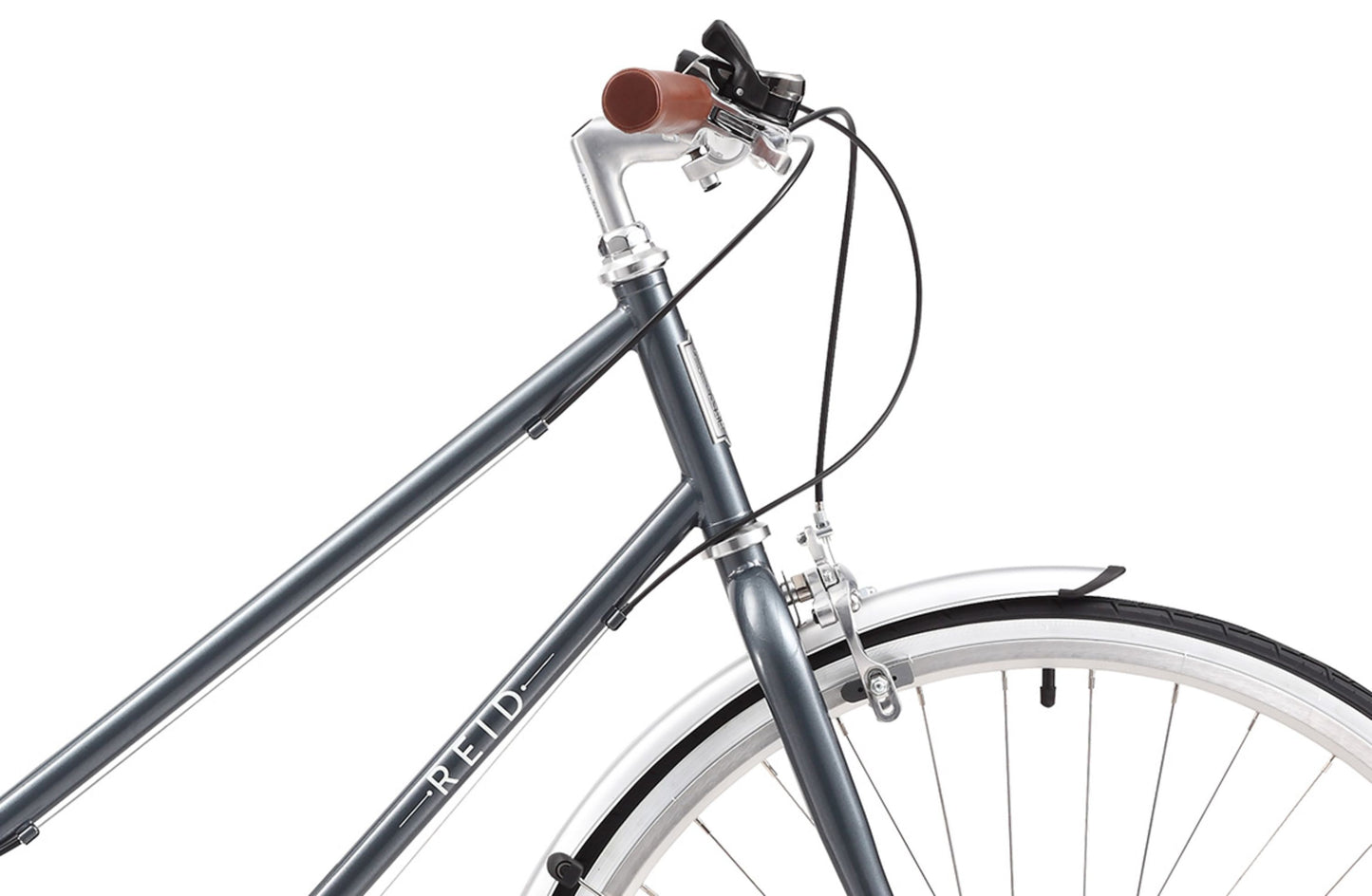 Ladies Esprit Vintage Bike in Metallic Charcoal showing front mudguard and front brake from Reid Cycles Australia