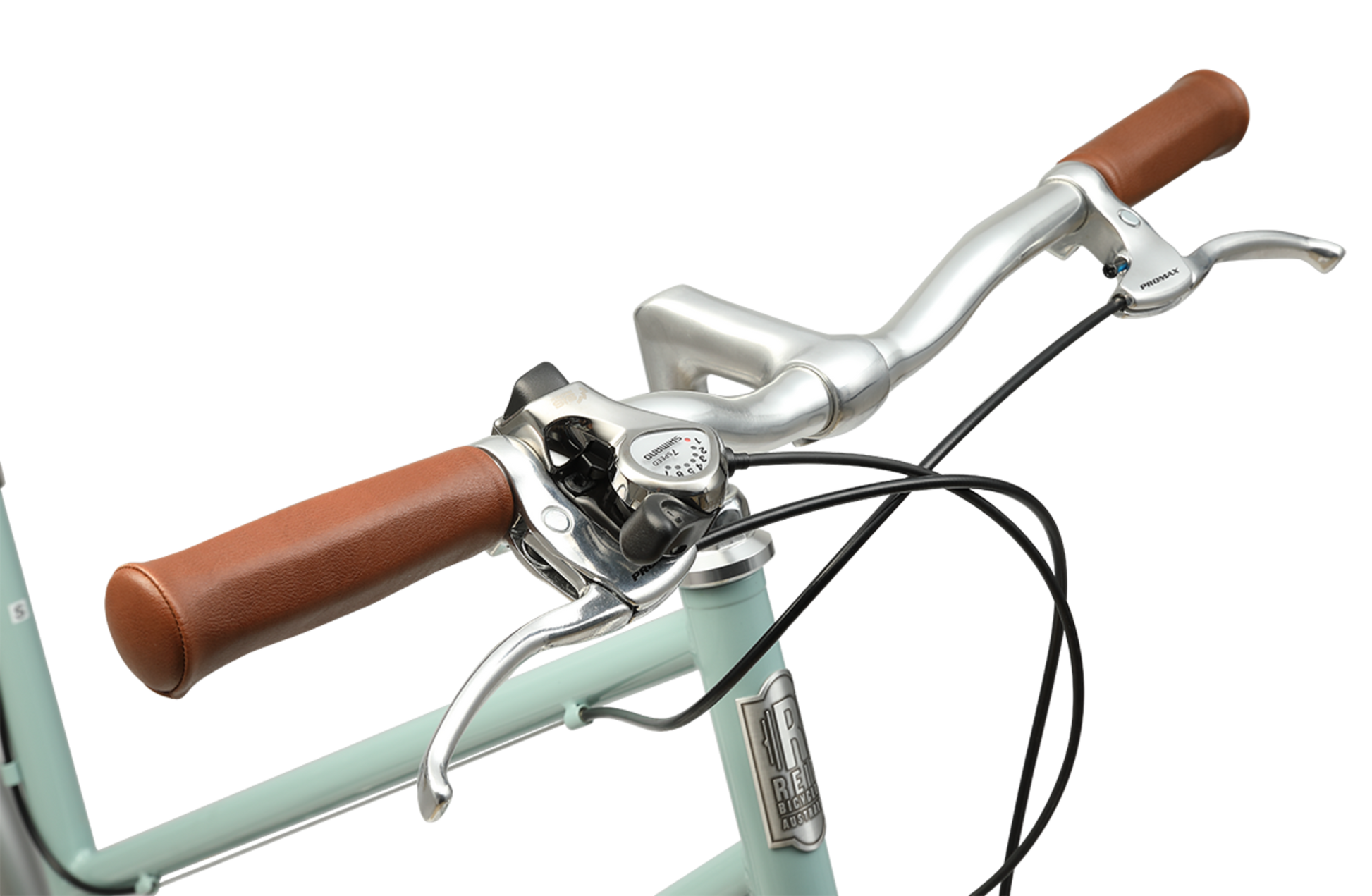 Ladies Esprit Vintage Bike in Sage showing vintage style handlebars and Shimano shifters from Reid Cycles Australia