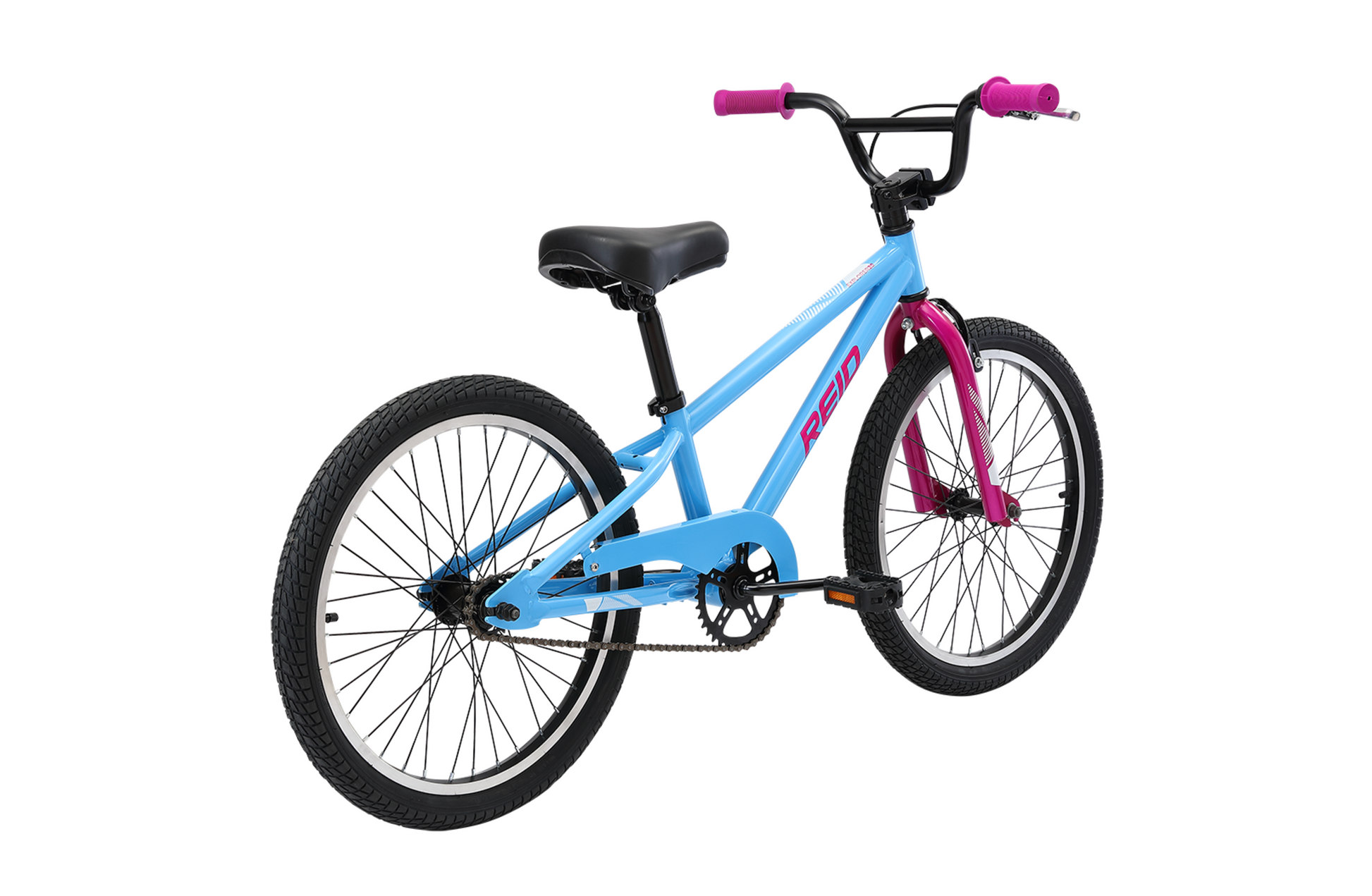 Explorer S 20" Kids Bike in baby blue on rear angle from Reid Cycles Australia