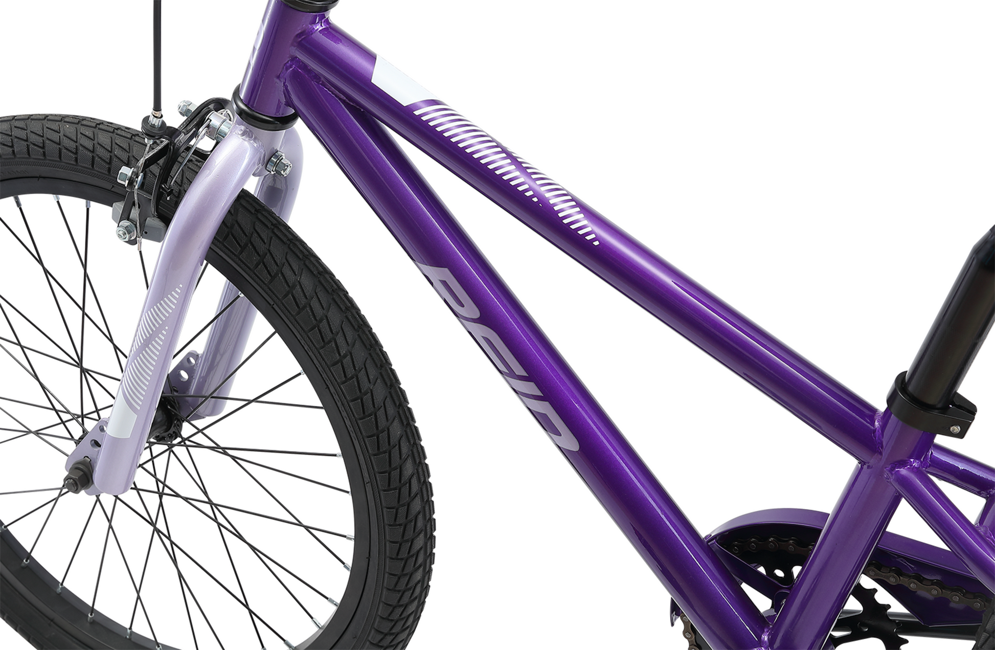 Explorer S 20" Kids Bike in purple showing Reid logo on bike frame from Reid Cycles Australia 