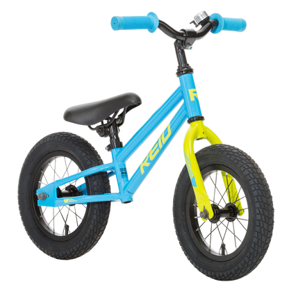 Explorer S Kids Balance Bike in Blue on front angle from Reid Cycles Australia