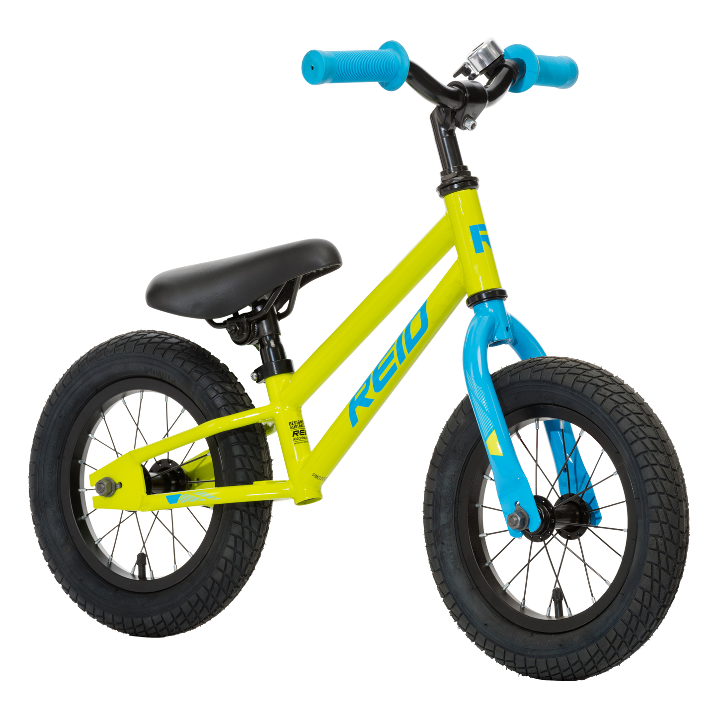 Explorer S Kids Balance Bike in Lime on front angle from Reid Cycles Australia