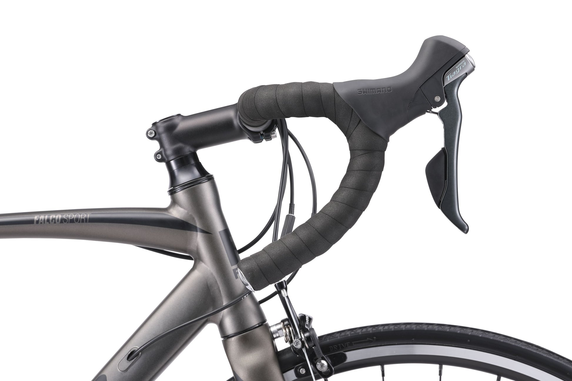 Falco Sport Road Bike in Charcoal showing Zoom alloy dropbar handlebars from Reid Cycles Australia