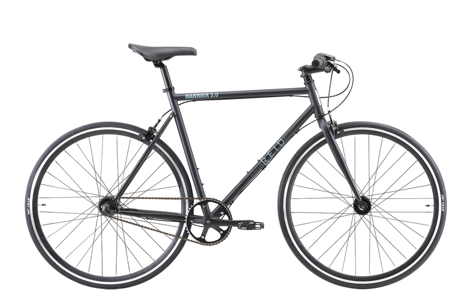 Harrier 3.0 fixie style bike in matte black with Shimano 3-speed gearing from Reid Cycles Australia 