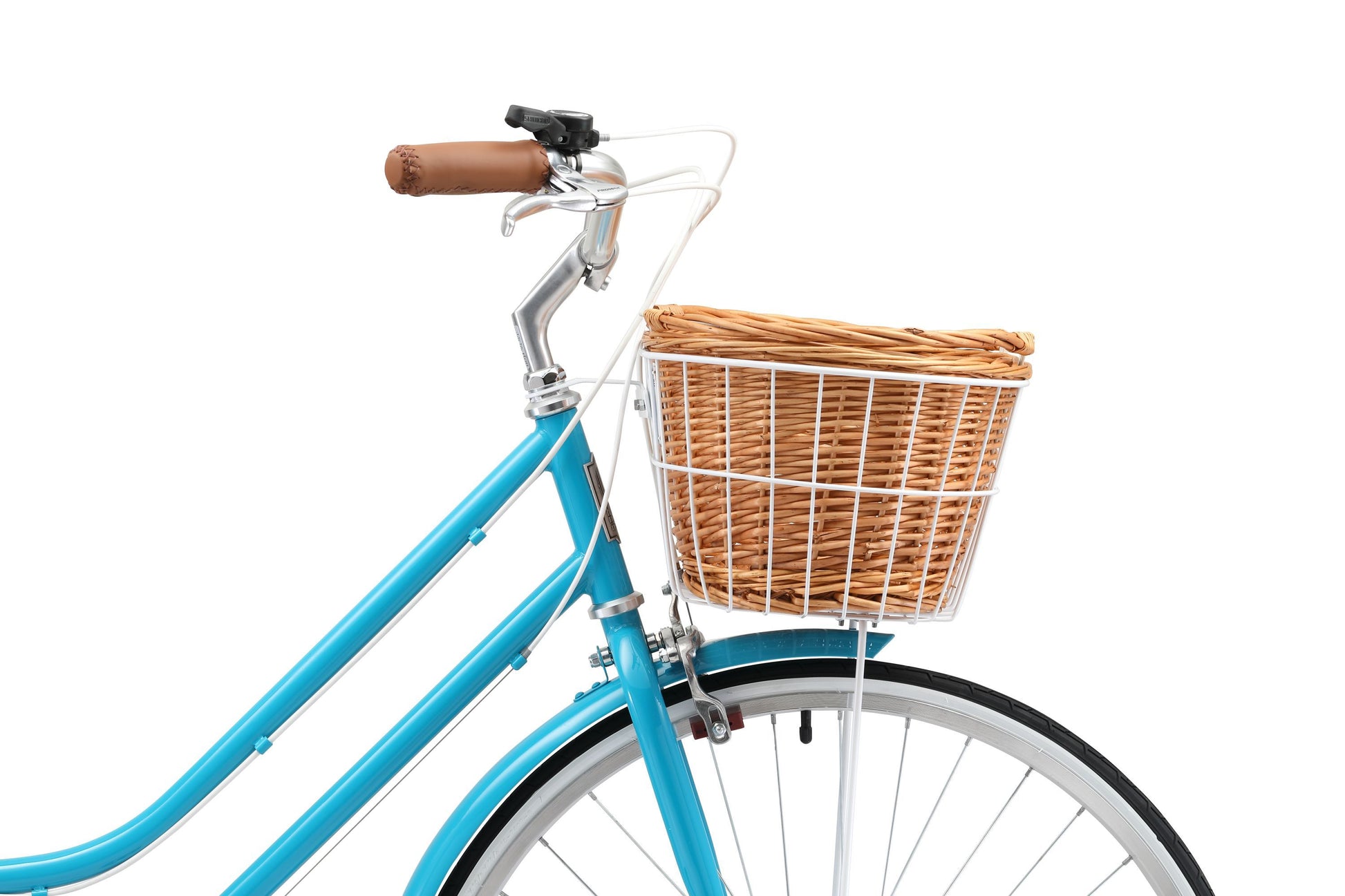 Ladies Classic Plus Vintage Bike in aqua showing front basket from Reid Cycles Australia