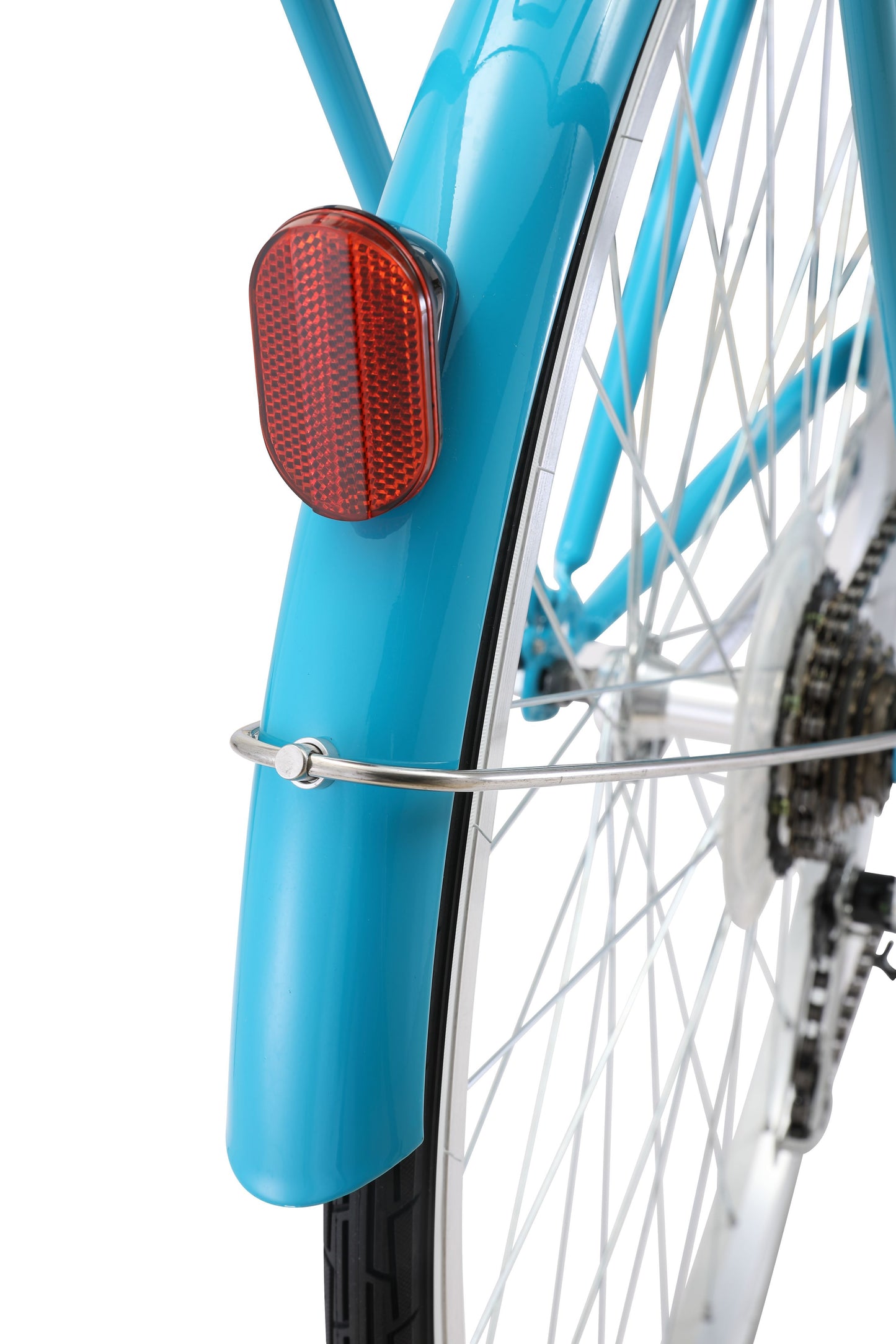 Ladies Classic Plus Vintage Bike in aqua showing rear mudguard with red reflector from Reid Cycles Australia