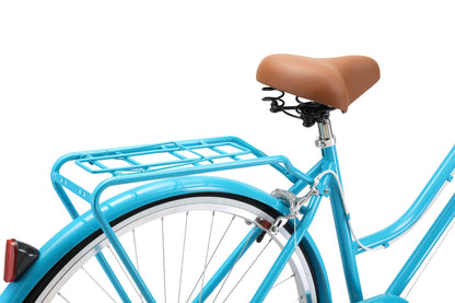 Ladies Classic Plus Vintage Bike in aqua showing rear pannier rack and comfortable saddle from Reid Cycles Australia
