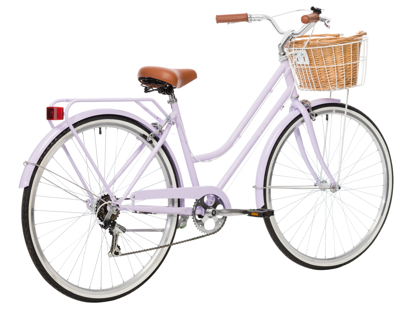 Ladies Classic Plus Vintage Bike in Lavender featuring rear pannier rack and red reflector from Reid Cycles Australia