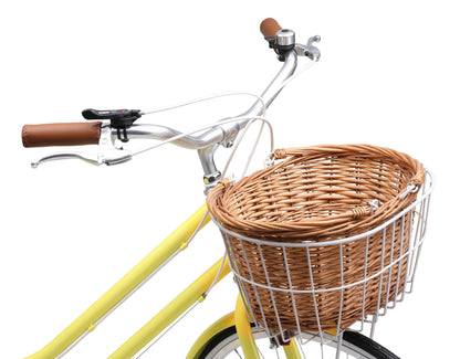 Ladies Classic Plus Vintage Bike in Lemon showing vintage style handlebars and front basket from Reid Cycles Australia