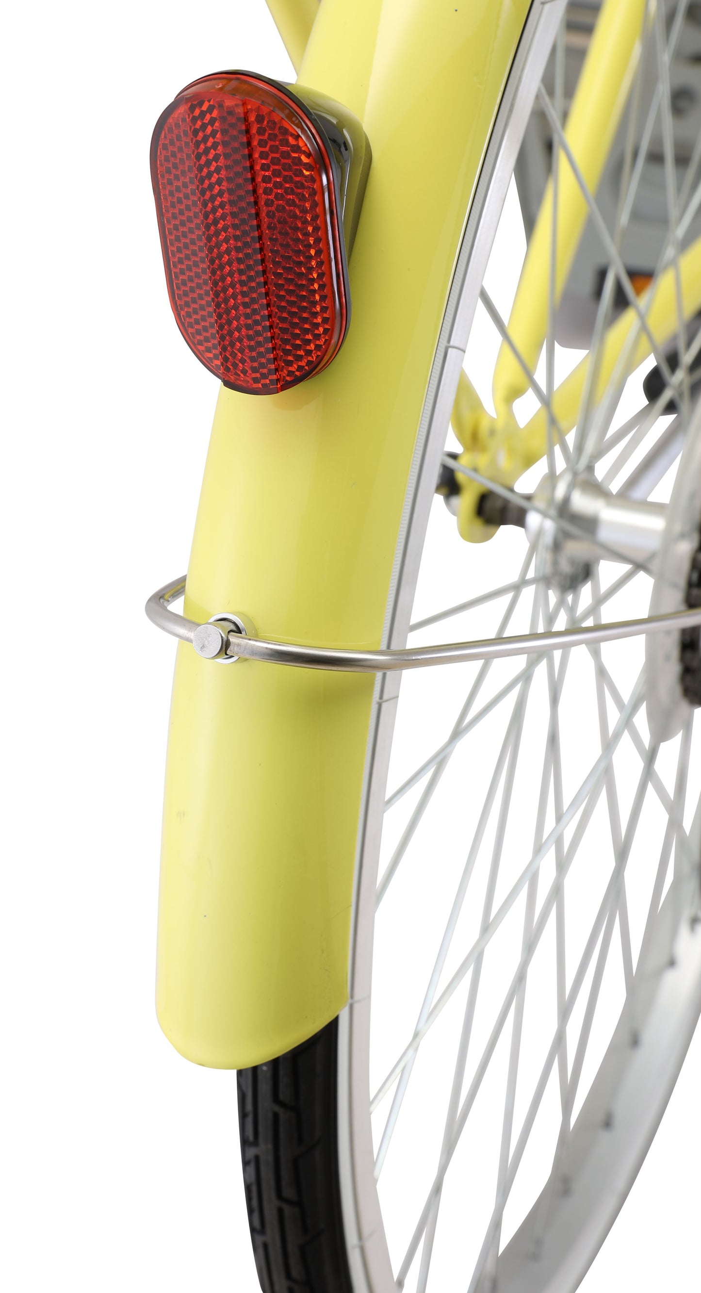 Ladies Classic Plus Vintage Bike in Lemon showing rear mudguard with red reflector from Reid Cycles Australia