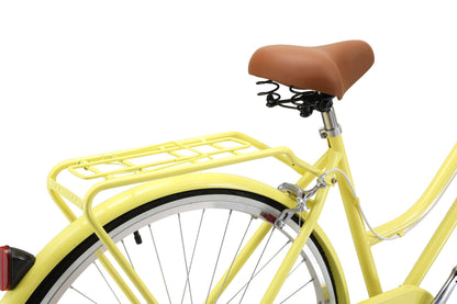 Ladies Classic Plus Vintage Bike in Lemon showing rear pannier rack and comfortable saddle from Reid Cycles Australia