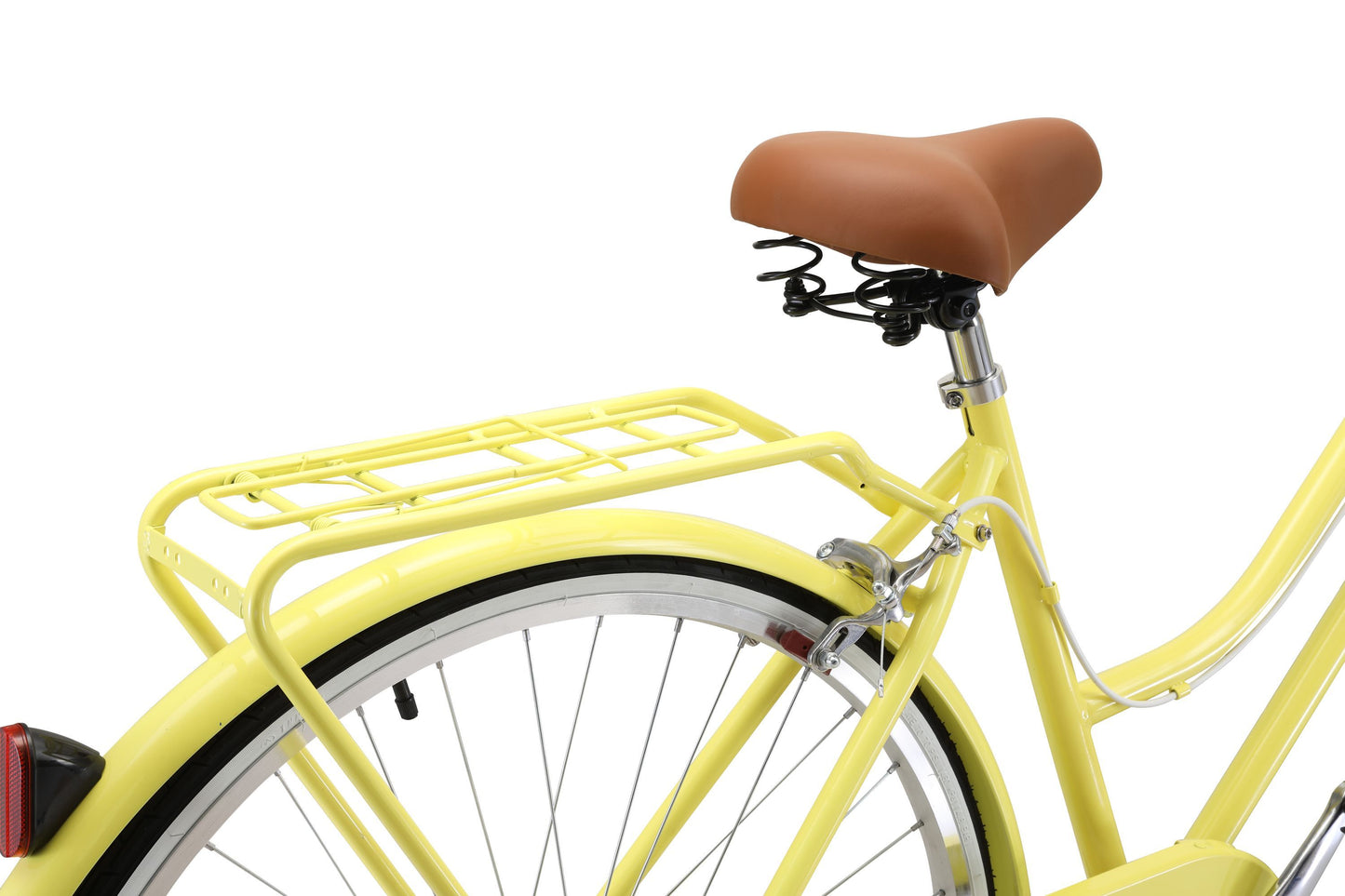 Ladies Classic Plus Vintage Bike in Lemon showing rear pannier rack and comfortable saddle from Reid Cycles Australia