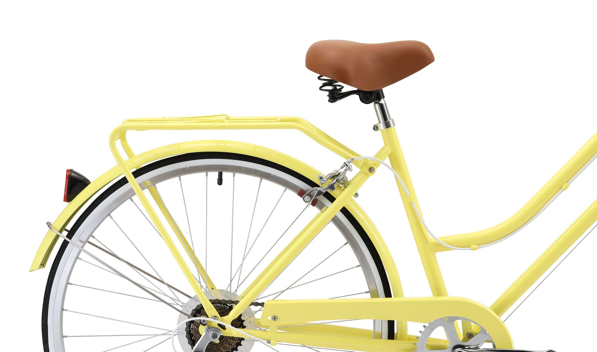 Ladies Classic Plus Vintage Bike in Lemon featuring rear pannier rack and red reflector from Reid Cycles Australia