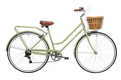 Ladies Classic Plus Vintage Bike in Light Olive with 7-speed Shimano gearing from Reid Cycles Australia