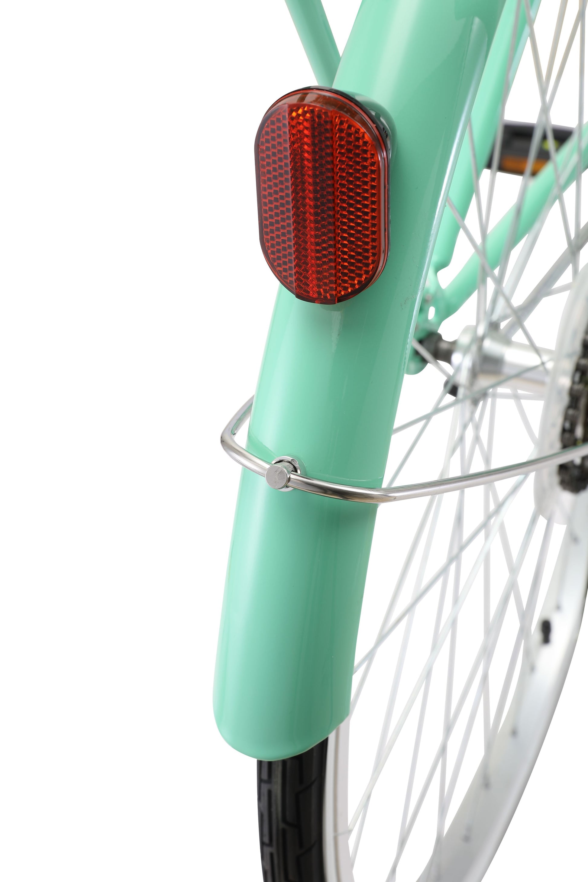 Ladies Classic Plus Vintage Bike in Mint Green showing rear mudguard with red reflector from Reid Cycles Australia