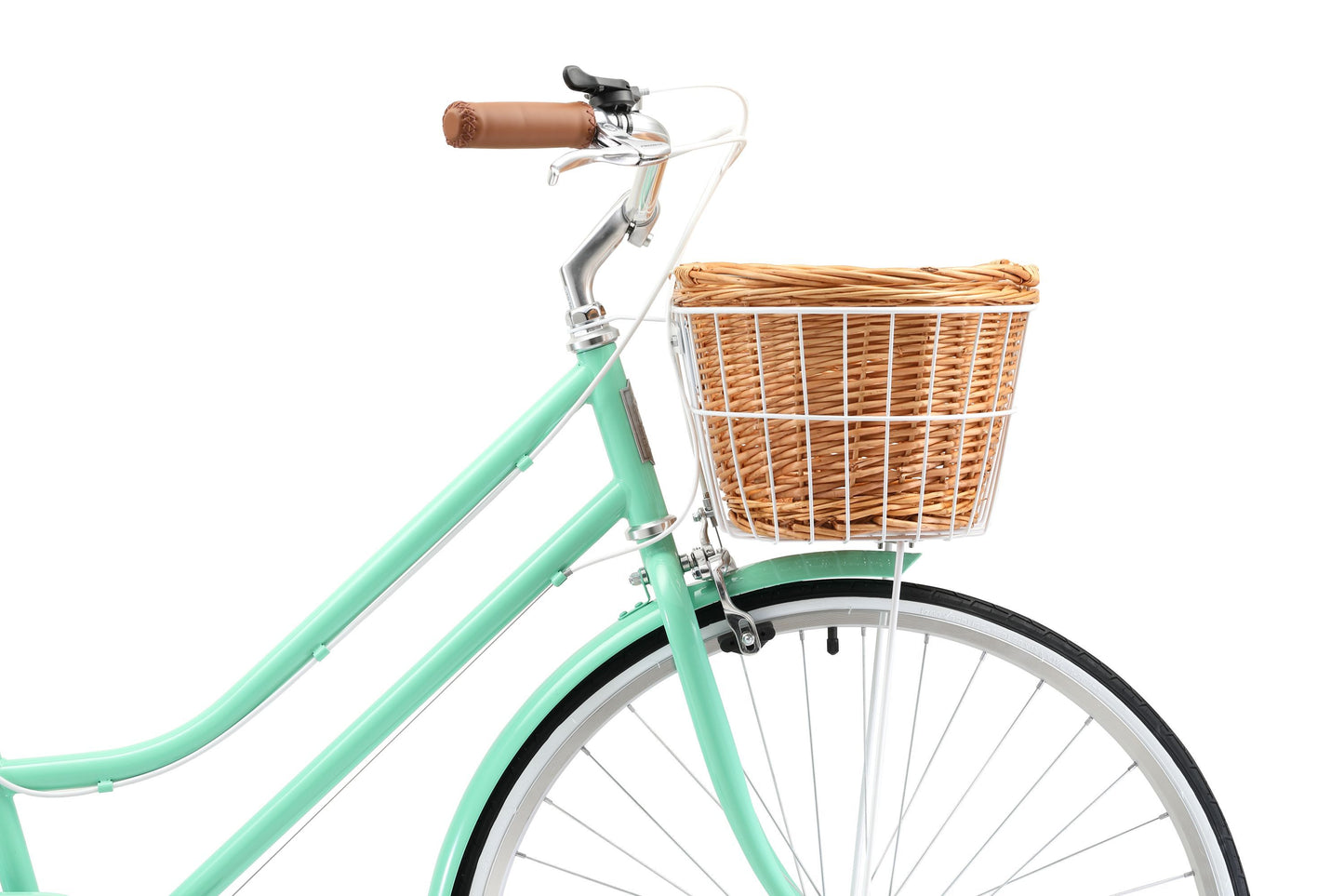 Ladies Classic Plus Vintage Bike in Mint Green showing front basket from Reid Cycles Australia