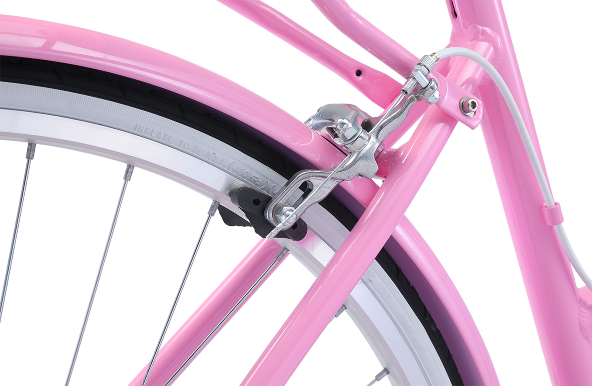 Ladies Classic Plus Vintage Bike in Pink front Dual-Pivot Caliper Brake from Reid Cycles Australia