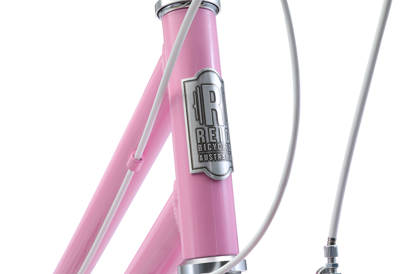 Ladies Classic Plus Vintage Bike in Pink showing Reid emblem on front tube from reid cycles australia