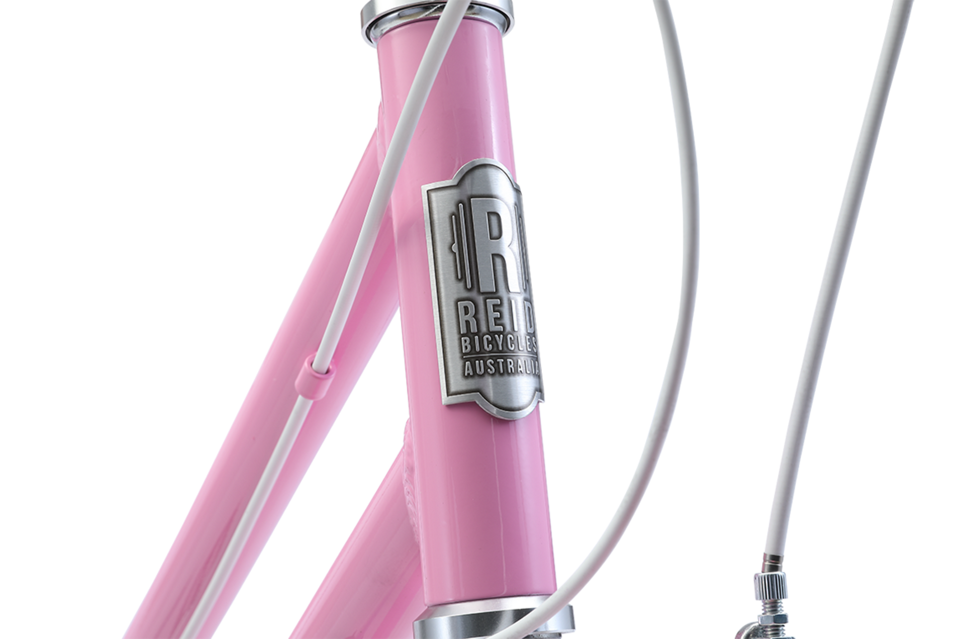 Ladies Classic Plus Vintage Bike in Pink showing Reid emblem on front tube from reid cycles australia