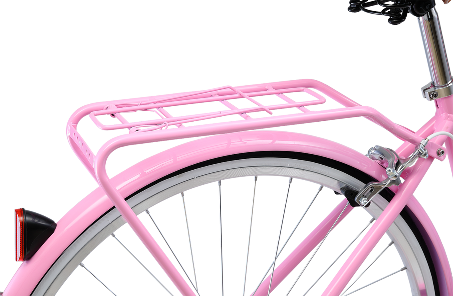 Ladies Classic Plus Vintage Bike in Pink showing rear pannier rack from Reid Cycles Australia