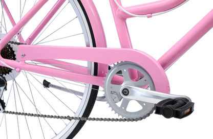 Ladies Classic Plus Vintage Bike in Pink showing pedal and drivetrain from Reid Cycles Australia