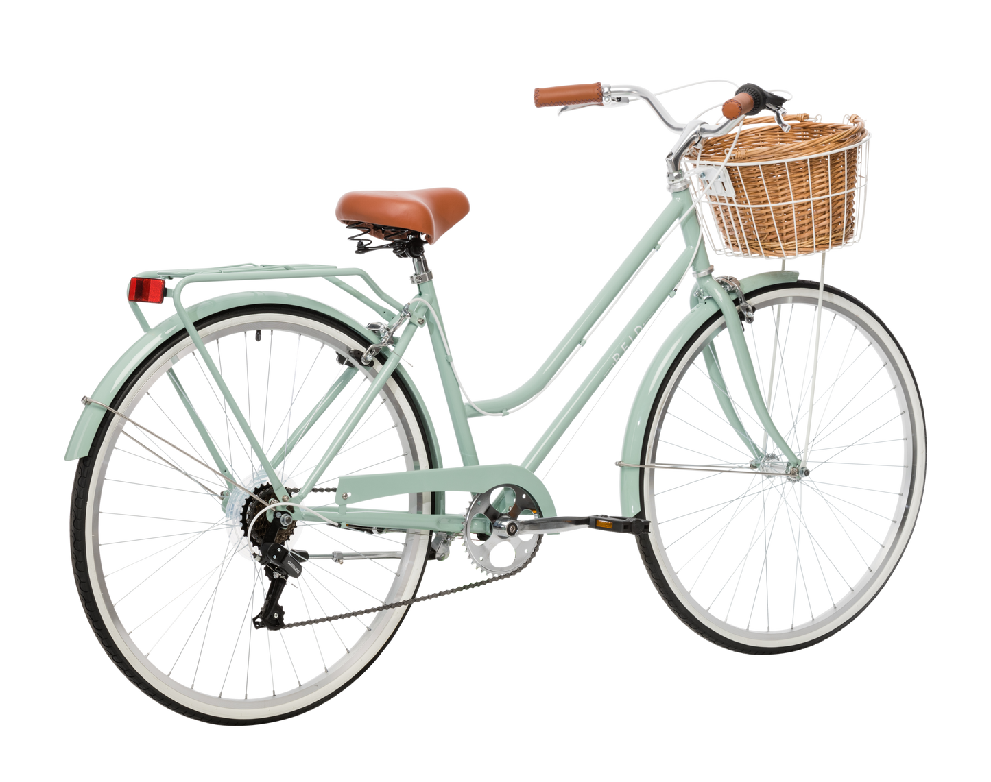 Ladies Classic Plus Vintage Bike in white on rear angle featuring rear pannier rack from Reid Cycles Australia