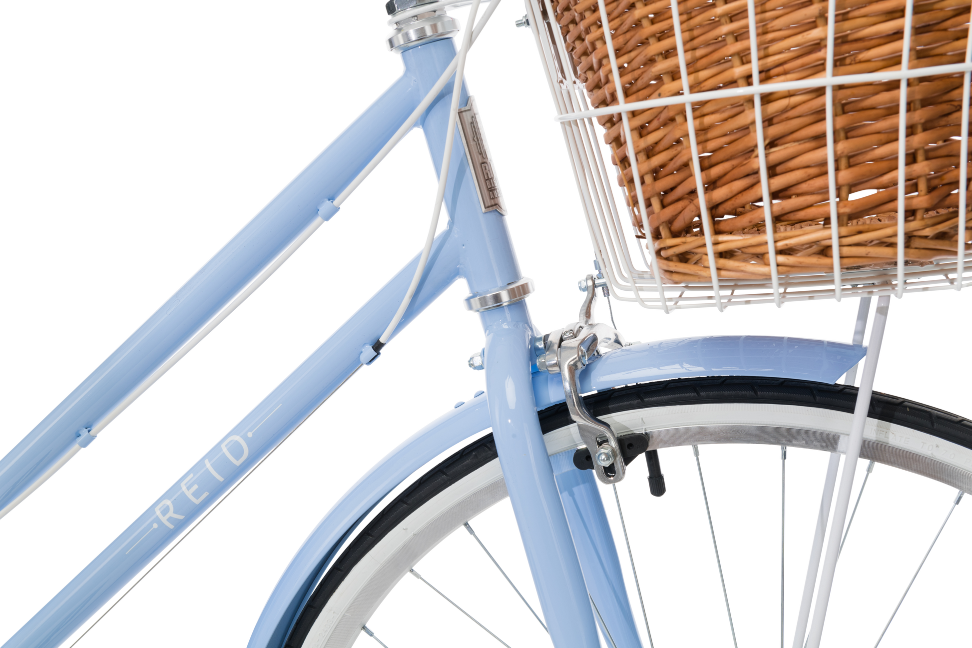Ladies Classic Plus Vintage Bike in Sky Blue showing front Dual-Pivot Caliper Brakes from Reid Cycles