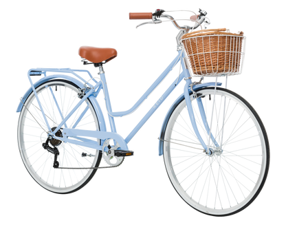 Ladies Classic Plus Vintage Bike in Sky Blue on front angle from Reid Cycles Australia