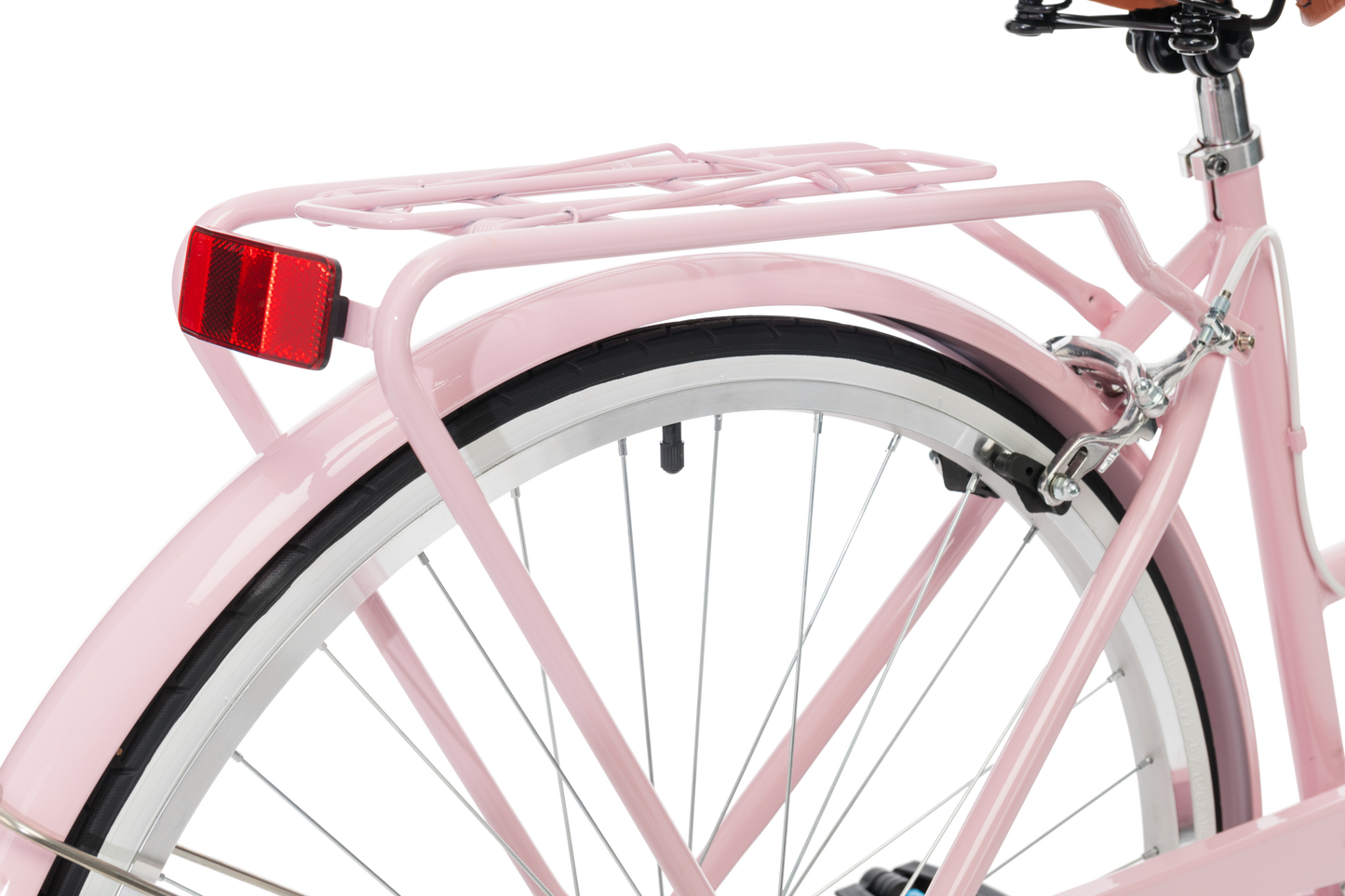 Ladies Classic Plus Vintage Bike in Soft Pink showing rear pannier rack from Reid Cycles Australia