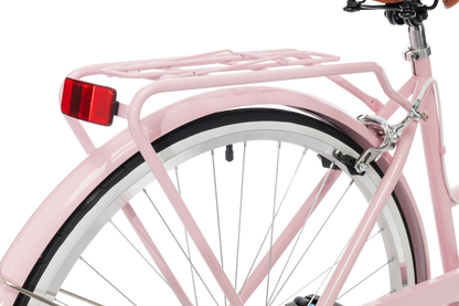 Ladies Classic Plus Vintage Bike in Soft Pink showing rear pannier rack from Reid Cycles Australia