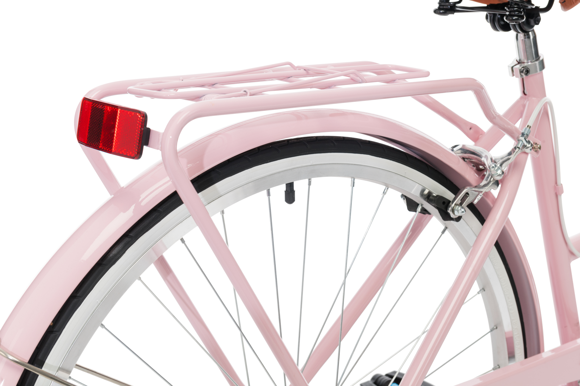 Ladies Classic Plus Vintage Bike in Soft Pink showing rear pannier rack from Reid Cycles Australia