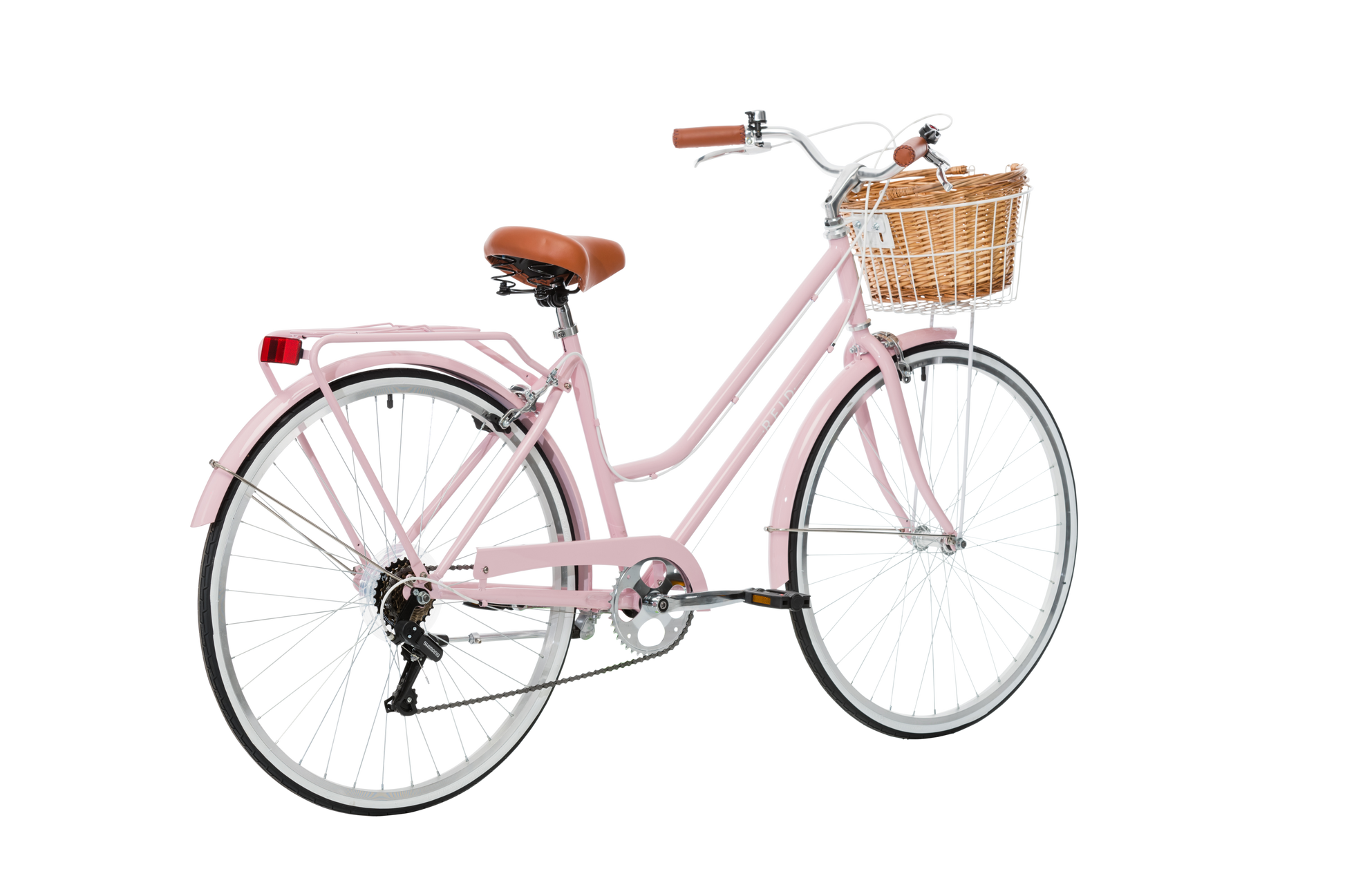 Ladies Classic Plus Vintage Bike in Soft Pink on rear angle from Reid Cycles Australia