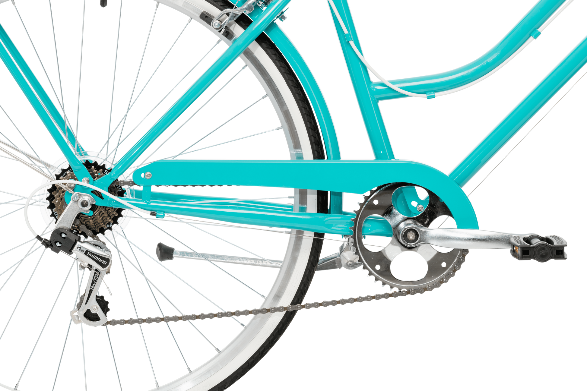 Ladies Classic Plus Vintage Bike in Turquoise showing petal and drivetrain from Reid Cycles Australia