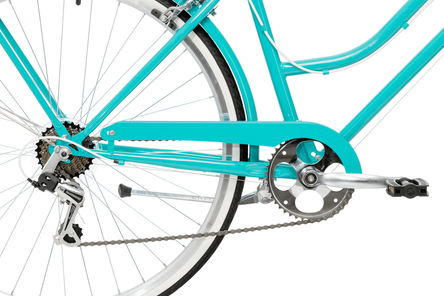 Ladies Classic Plus Vintage Bike in Turquoise showing petal and drivetrain from Reid Cycles Australia