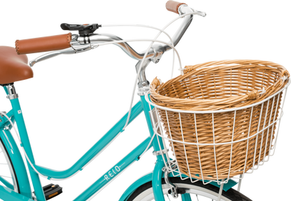 Ladies Classic Plus Vintage Bike in Turquoise showing front basket from Reid Cycles Australia