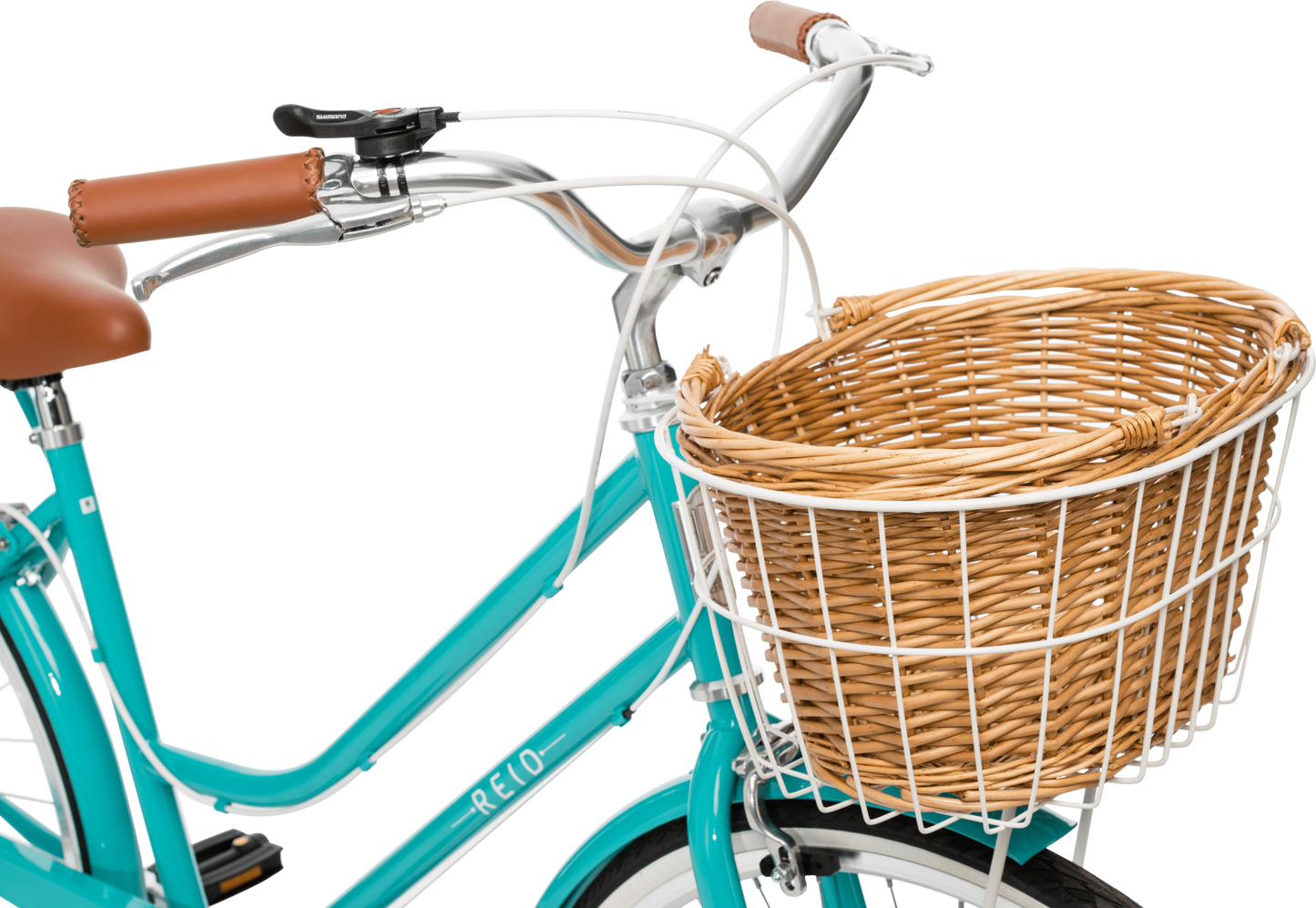 Ladies Classic Plus Vintage Bike in Turquoise showing front basket from Reid Cycles Australia