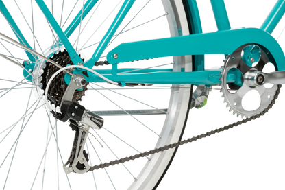 Ladies Classic Plus Vintage Bike in Turquoise showing Shimano 7-speed rear derailleur from Reid Cycles Australia