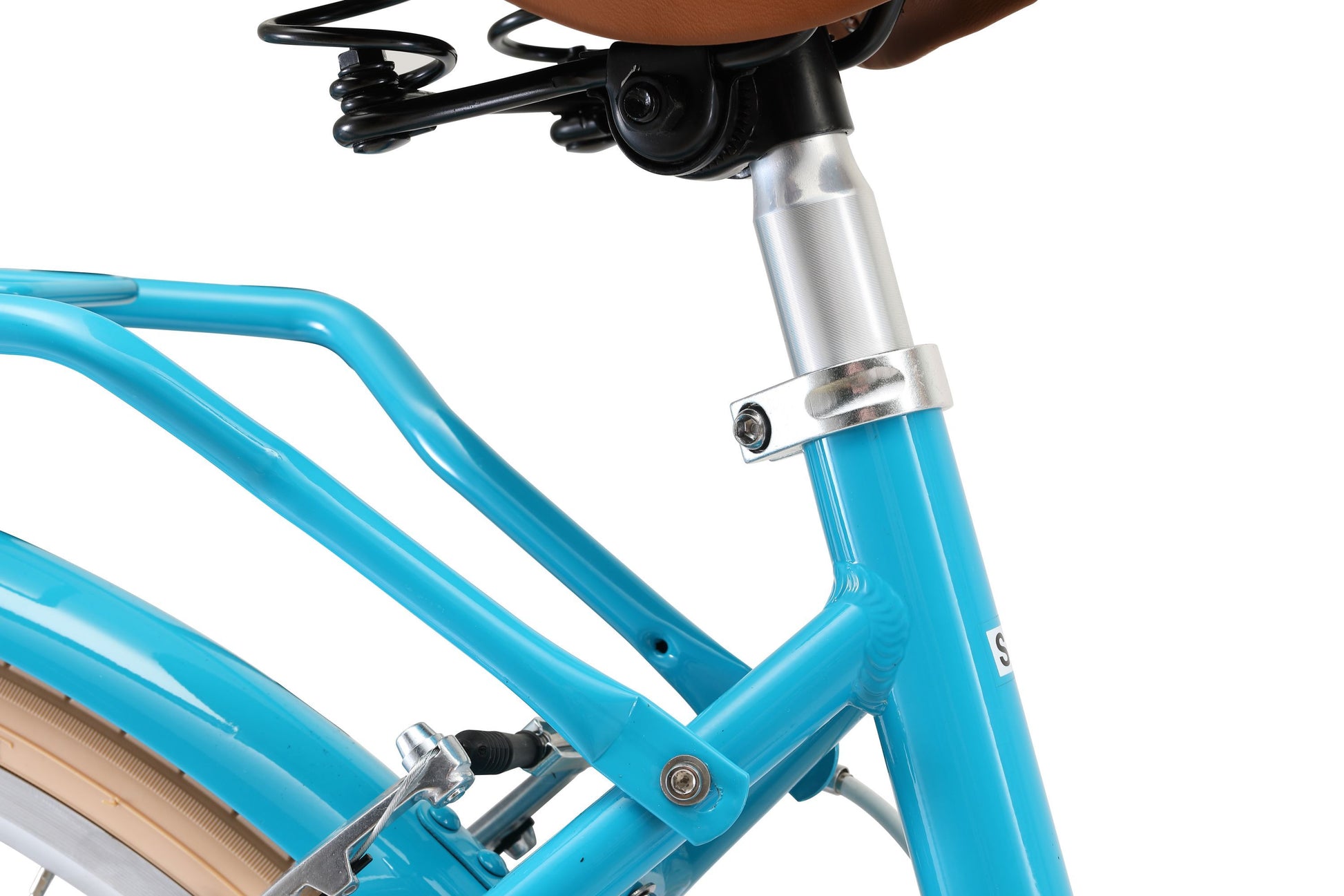 Ladies Deluxe Vintage Bike in Aqua showing alloy seatpost from Reid Cycles