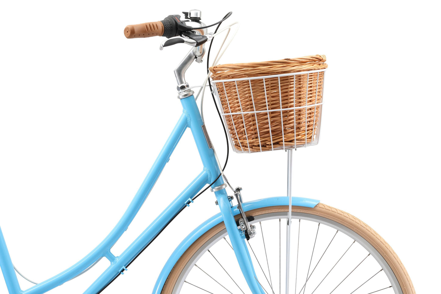 Ladies Deluxe Vintage Bike in Baby Blue showing front basket from Reid Cycles Australia